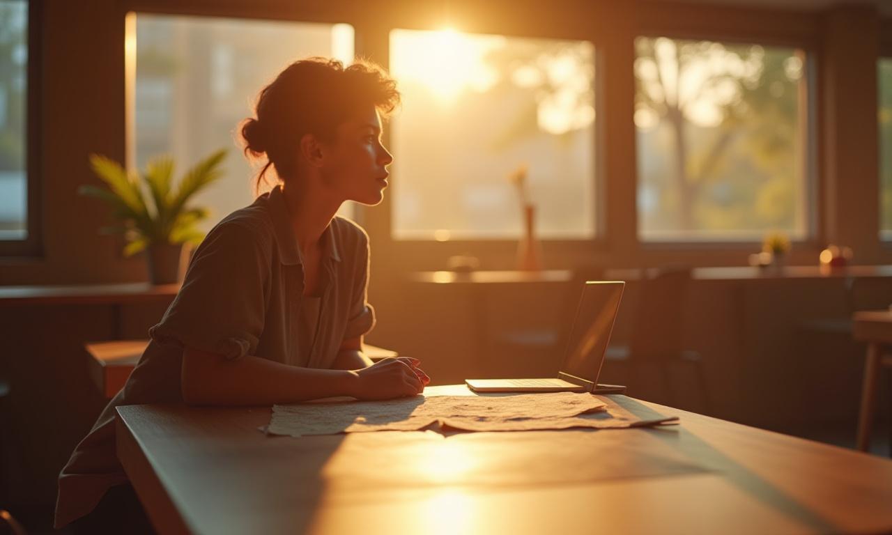 A traveler looking over a map in a cozy hostel