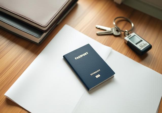 Close up of legal travel documents and passport