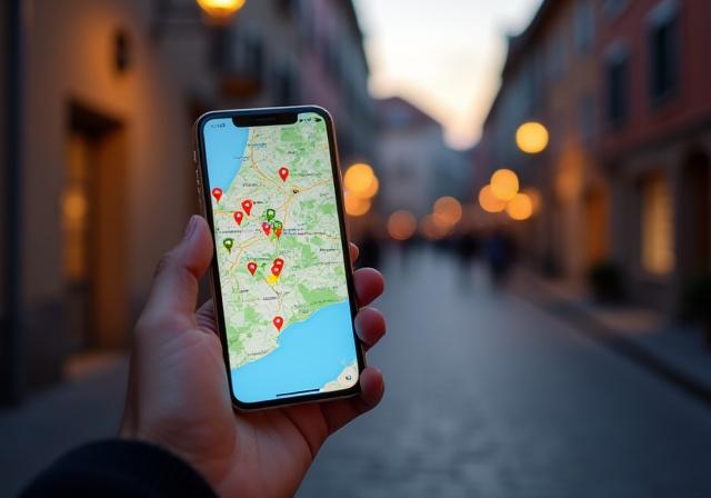 A smartphone displaying a travel itinerary map